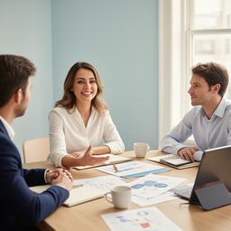 Client Success Lead speaking with a project team around a meeting table